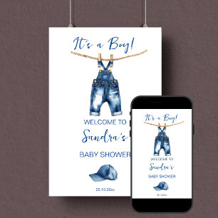 Poster C'est un baby shower de jeans bleu garçon signe de