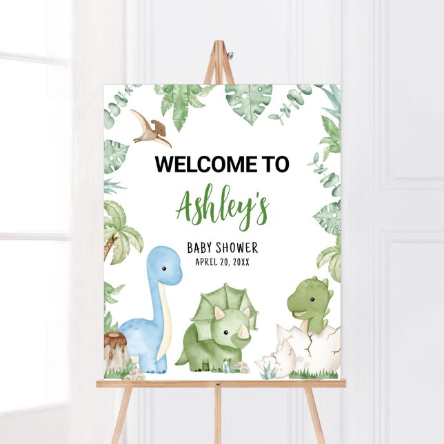Poster C'est un garçon Baby shower Dinosaur Bienvenue (Greenery Boy Dinosaur Baby Shower Welcome Sign)