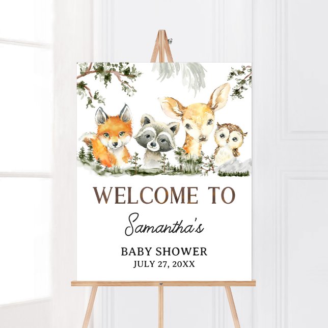Poster C'est un garçon Bois Animaux Bienvenue (Woodland Forest Baby Shower Welcome Sign)