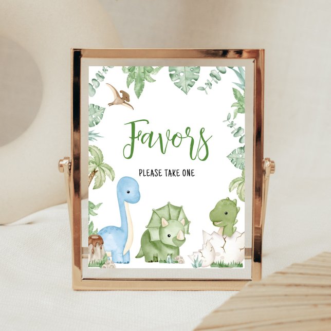Poster C'est Un garçon Dinosaure Baby shower Favors (Greenery Boy Dinosaur Baby Shower Favors Sign)
