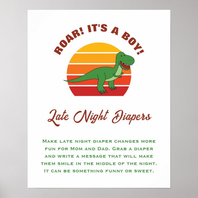 Poster C'Est Un Garçon Dinosaure Baby shower Late Night D (Devant)