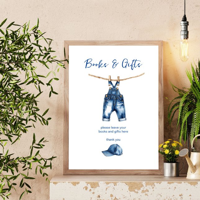 Poster C'est un garçon jeans bleu baby shower cadeau pann (It's a boy blue jeans baby shower books and gifts table sign poster template digital download)