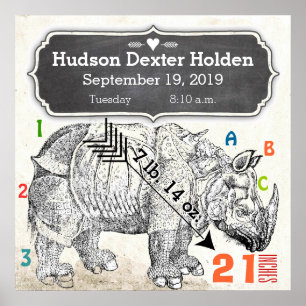 Poster C'est un garçon ! Nouveau rhinocéros bébé