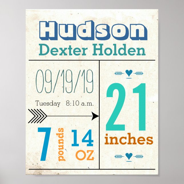 Poster C'est un garçon ! Nouvelles statistiques de bébé m (Devant)