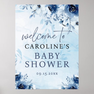Poster C'est un garçon Watercolor Baby shower bleu Affich