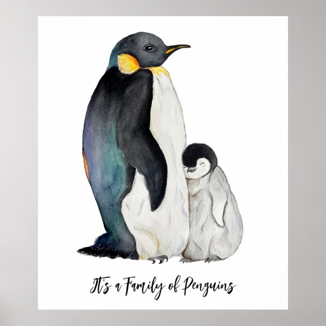Poster C'est une famille de pingouins en aquarelle (Devant)