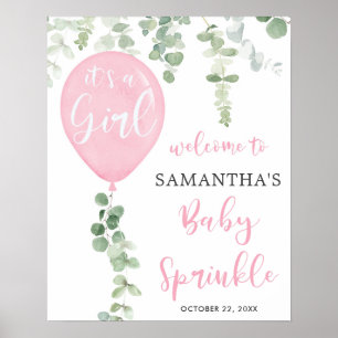 Poster C'est une fille ballon rose bébé sprinke signe d'a