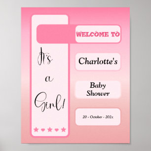 Poster C'est une fille ! Dégradé rose Fête de naissance d