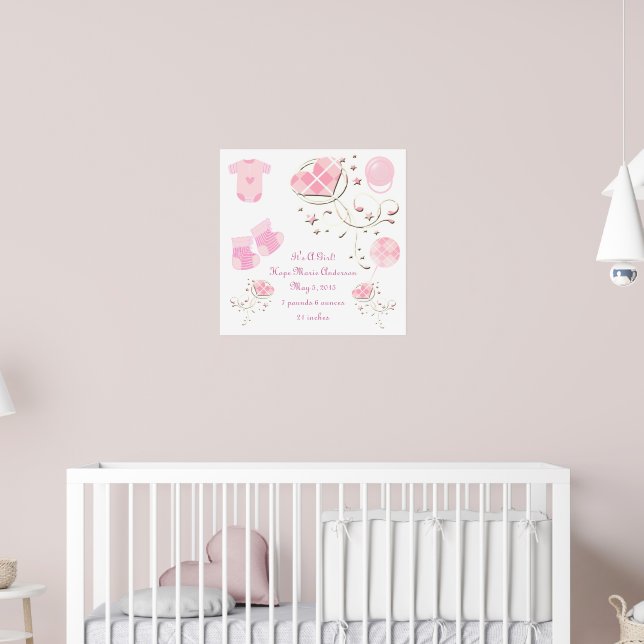 Poster C'est une fille Nouveau bébé statistiques de naiss (Pépinière 2)