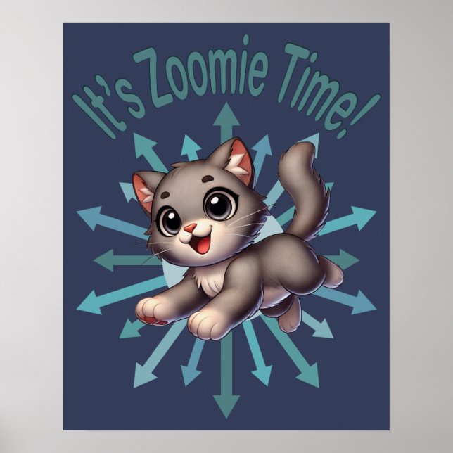 Poster C'est Zoomie Time Cute Grey & White Cat (Devant)