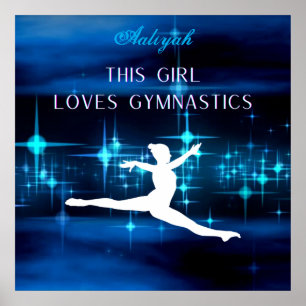 Poster Cette Fille Aime La Gymnastique Noir, Bleu, Blanc