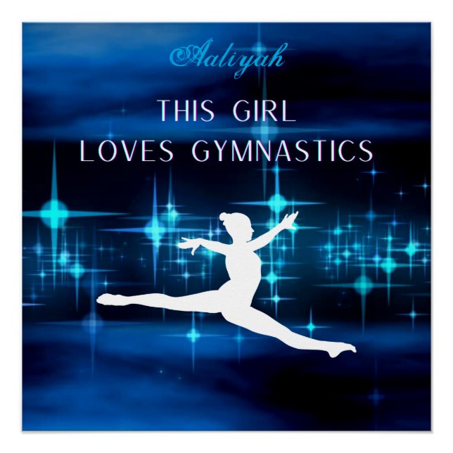Poster Cette Fille Aime La Gymnastique Noir, Bleu, Blanc (Devant)