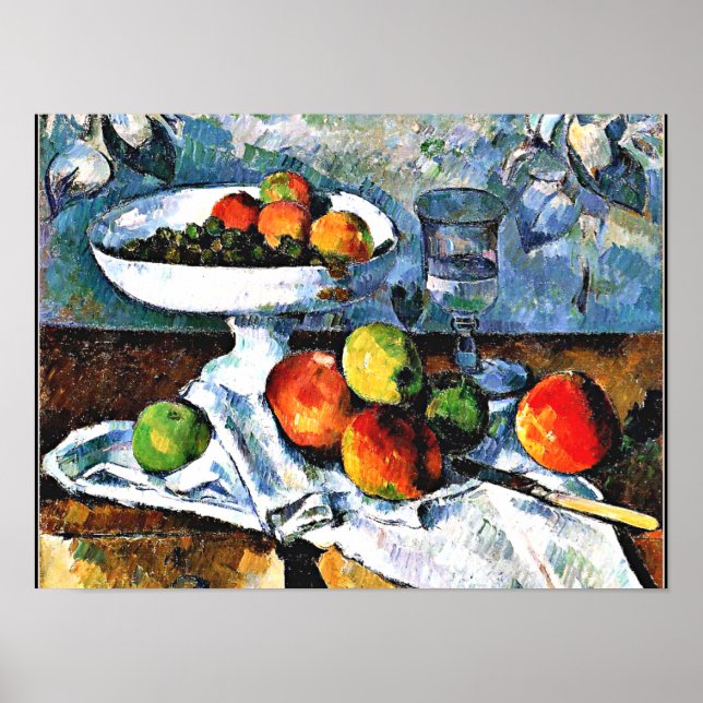 Poster Cezanne - Compotier, verre et pomme (Devant)