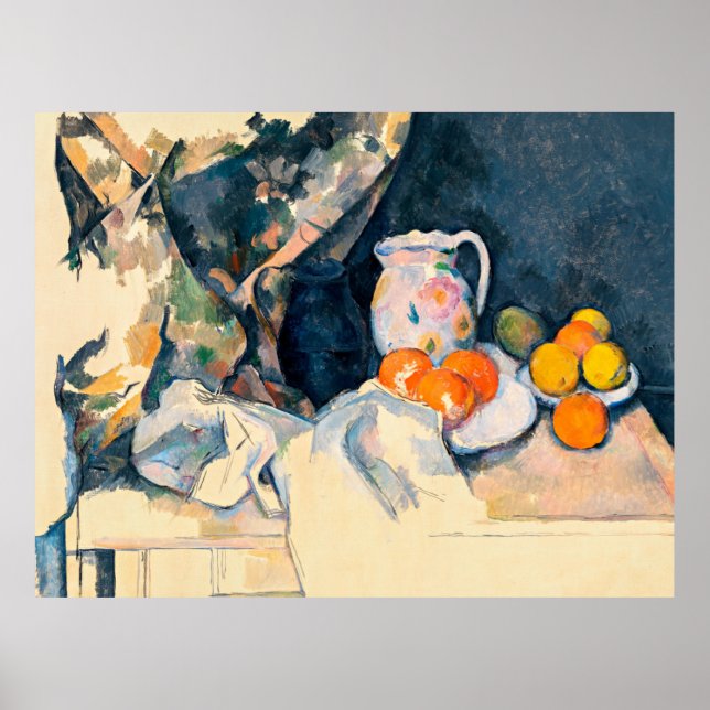 Poster Cezanne - Rideau et fruits (Devant)