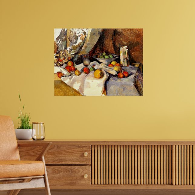 Poster Cezanne - Still Life Post, Bottle, Cup and Fruit (Salon 2)