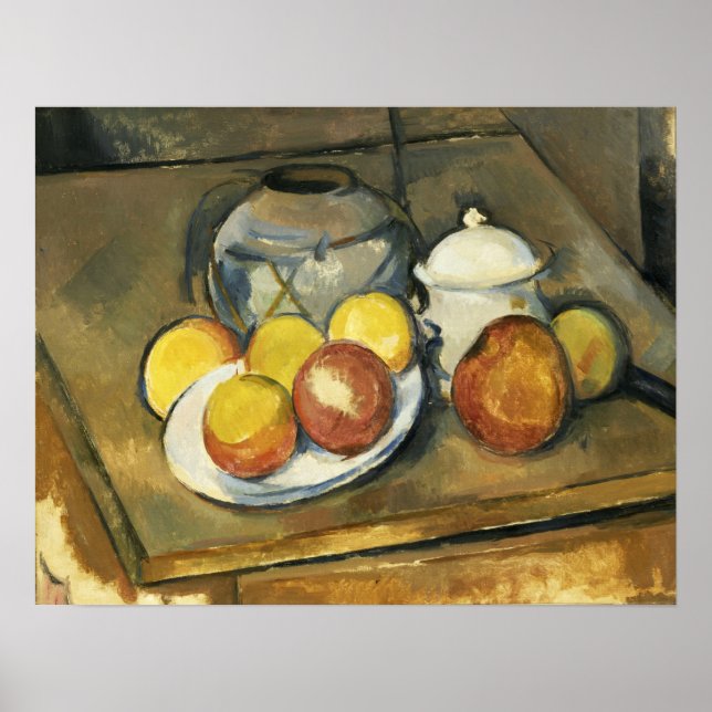 Poster Cézanne - Vase, Sugar Bowl Et Pommes (Devant)