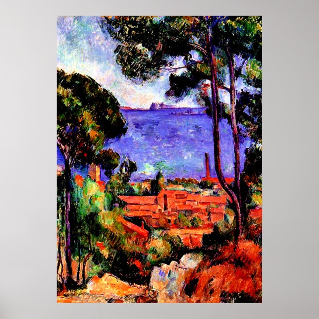 Poster Cezanne - Vue à travers les arbres (Devant)