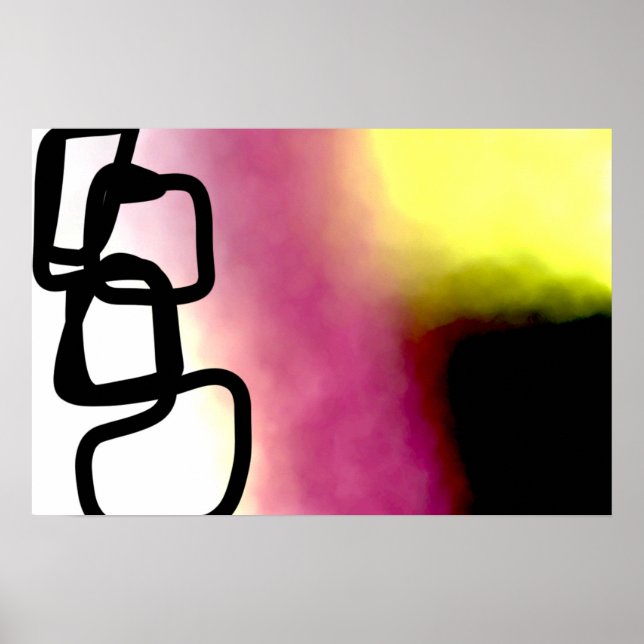 Poster Chaîne de blocage : Abstrait rose, jaune, noir et  (Devant)