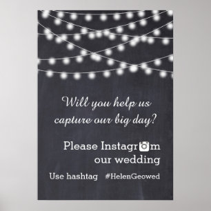 Poster Chaîne de lumières avec mariage de hashtag Instagr