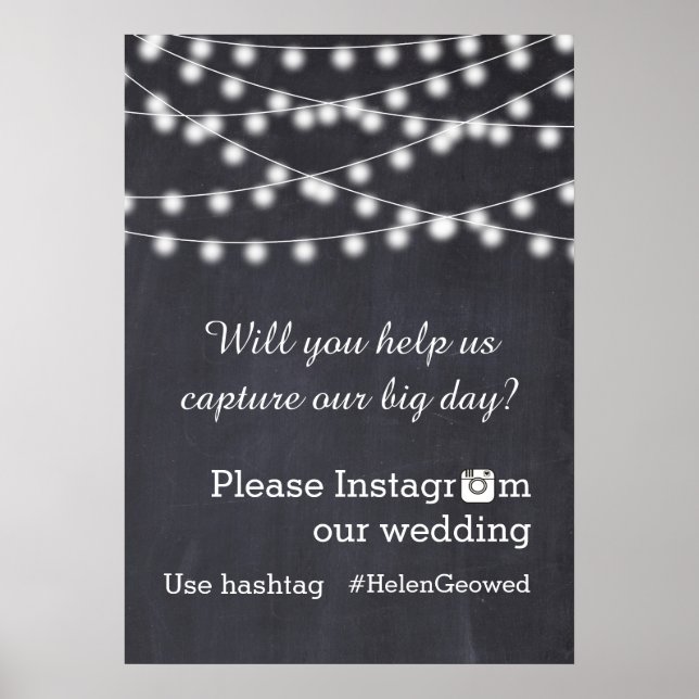 Poster Chaîne de lumières avec mariage de hashtag Instagr (Devant)