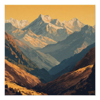 Poster Chaîne de montagnes Annapurna Népal Vintage