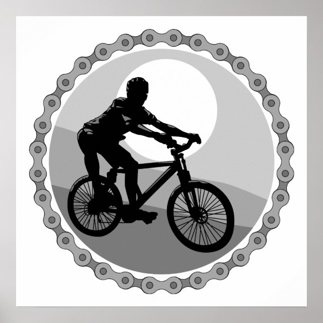 Poster chaîne de VTT sprocket niveaux de gris (Devant)