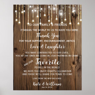 Poster Chaîne rustique de lumières Merci signe mariage
