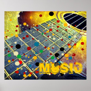 Poster Chaînes de guitare musique coloré vintage