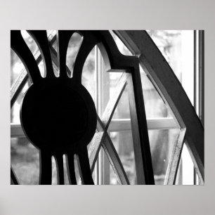 Poster Chaise en bois noir et blanc dans fenêtre Cabine 1