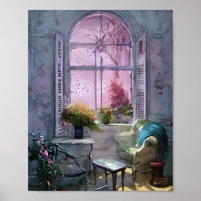 Poster chaise vintage sous fenêtre (Devant)