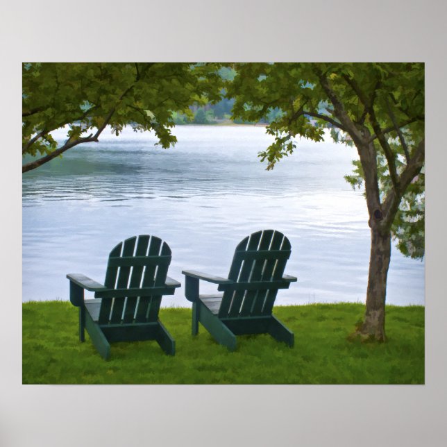 Poster Chaises Adirondack face au lac (Devant)