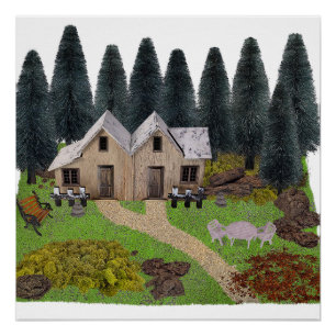 Poster Chalet cabine dans la forêt