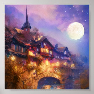 Poster Chalet suisse et lune