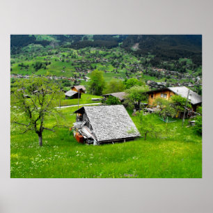 Poster Chalets dans une vallée alpine en Suisse