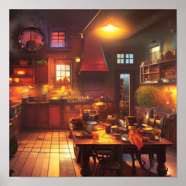 Poster Chaleureux et cosy Art numérique de cuisine (Devant)