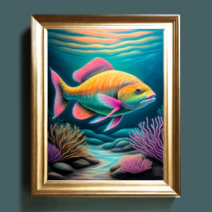 Poster Chalk coloré Dessin Poisson de récif