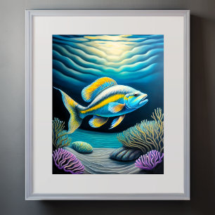 Poster Chalk coloré Dessin Reef Poisson II