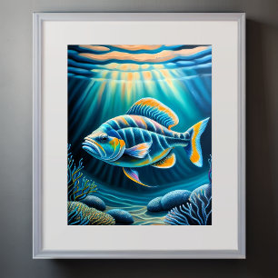 Poster Chalk coloré Dessin Reef Poisson III