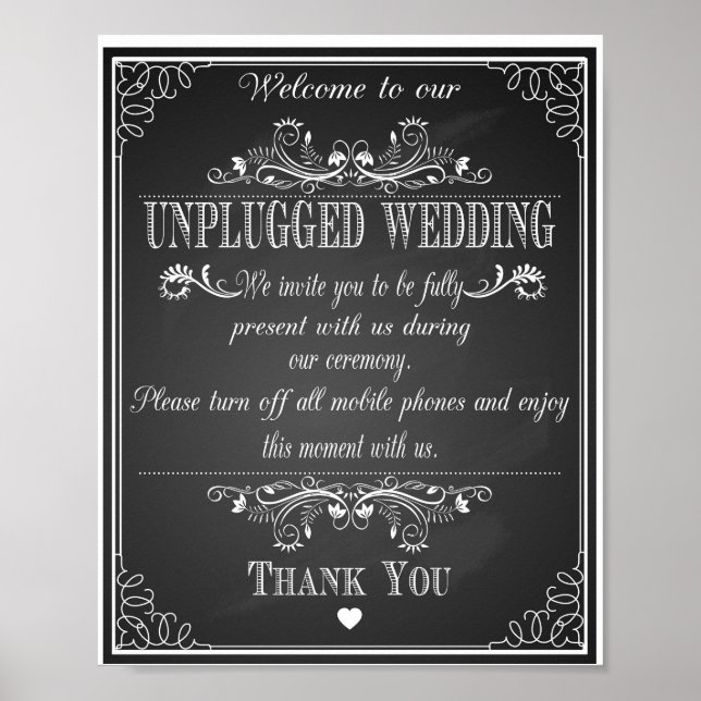 Poster Chalkboard Bienvenue sur notre mariage non branché (Devant)