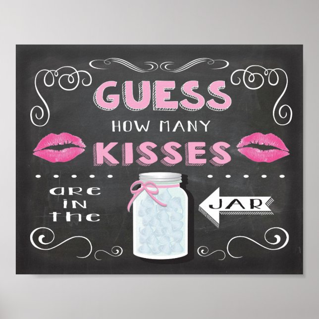 Poster Chalkboard Devinez combien d'affiches de baisers (Devant)