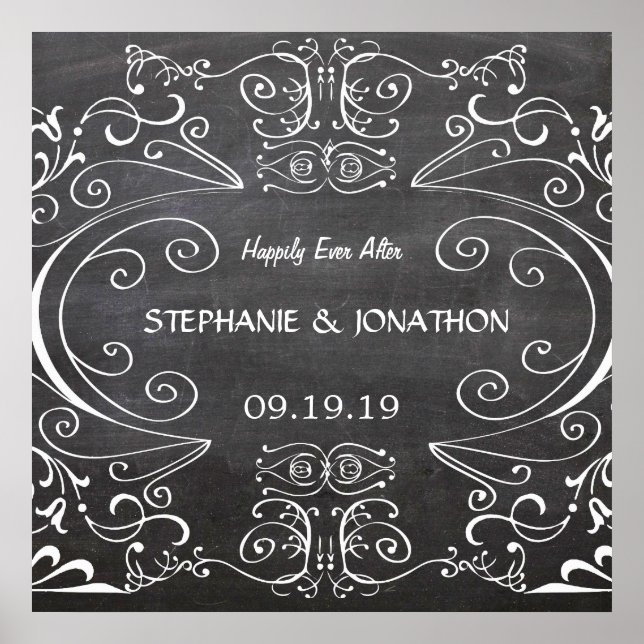 Poster Chalkboard Heureux Jamais après l'affiche Mariage (Devant)