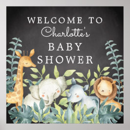Poster Chalkboard Jungle Animaux Baby shower Bienvenue