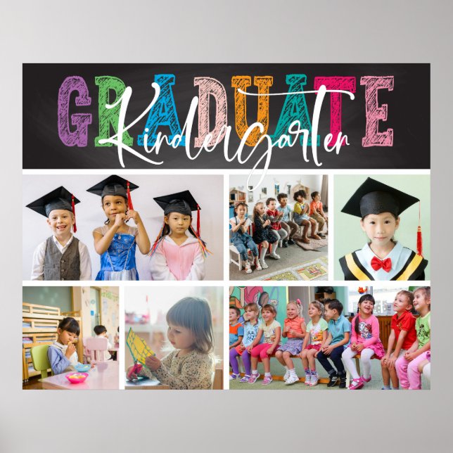 Poster Chalkboard Kindergarten Graduate Photo Collage (Devant)