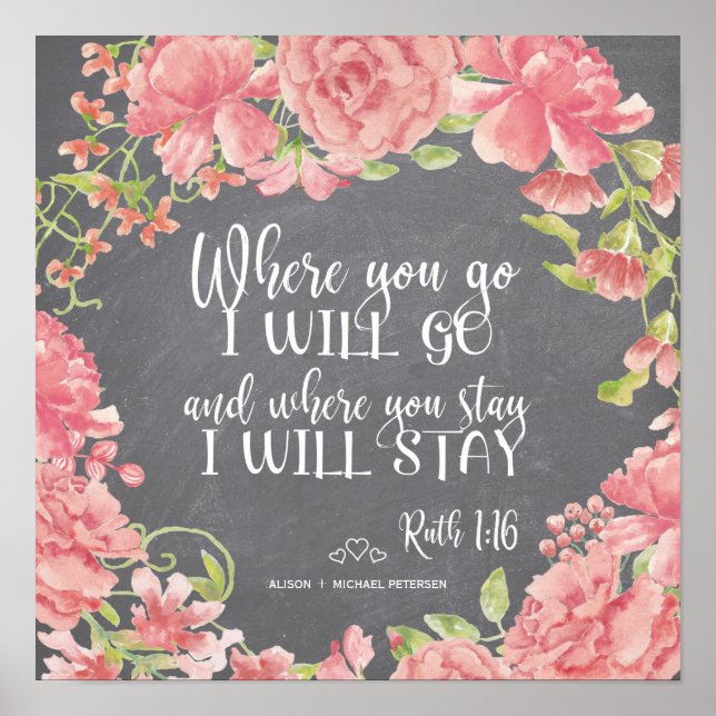 Poster Chalkboard pink peonies citation signe mariage (Devant)