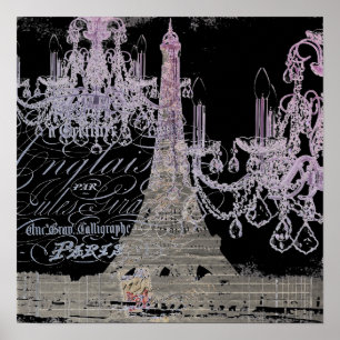 Poster chalkboard scripts chandelier paris eiffel tower