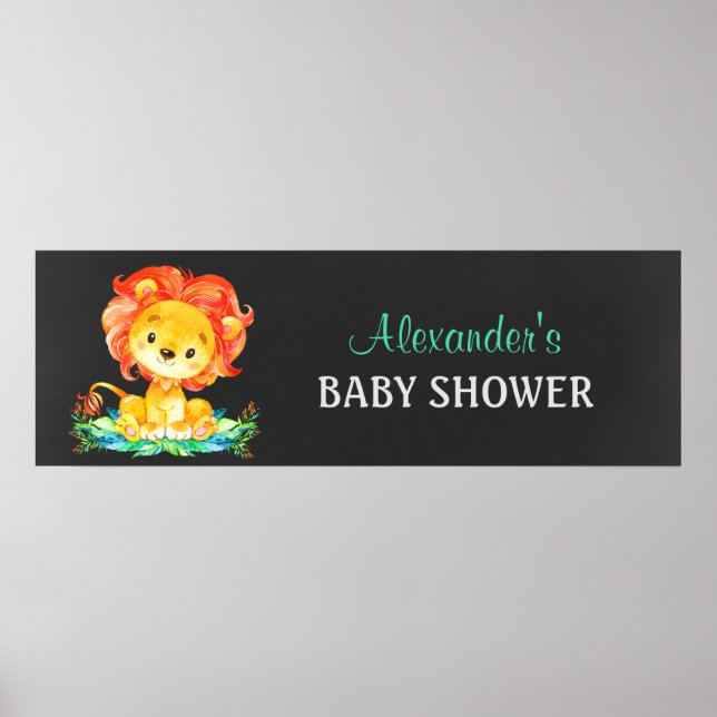 Poster Chalkboard Watercolor Lion Baby shower (Devant)