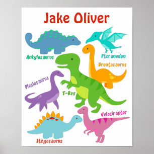 Poster Chambre de Bébé Dinosaures Enfants Mignons
