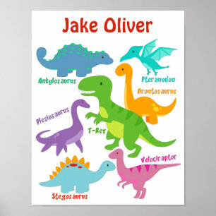 Poster Chambre de Bébé Dinosaures Enfants Mignons