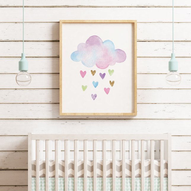 Poster Chambre de bébé fille aux coeurs pastel aquarelle  (Créateur téléchargé)