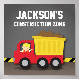 Poster Chambre de garçons décorée avec des camions à benn